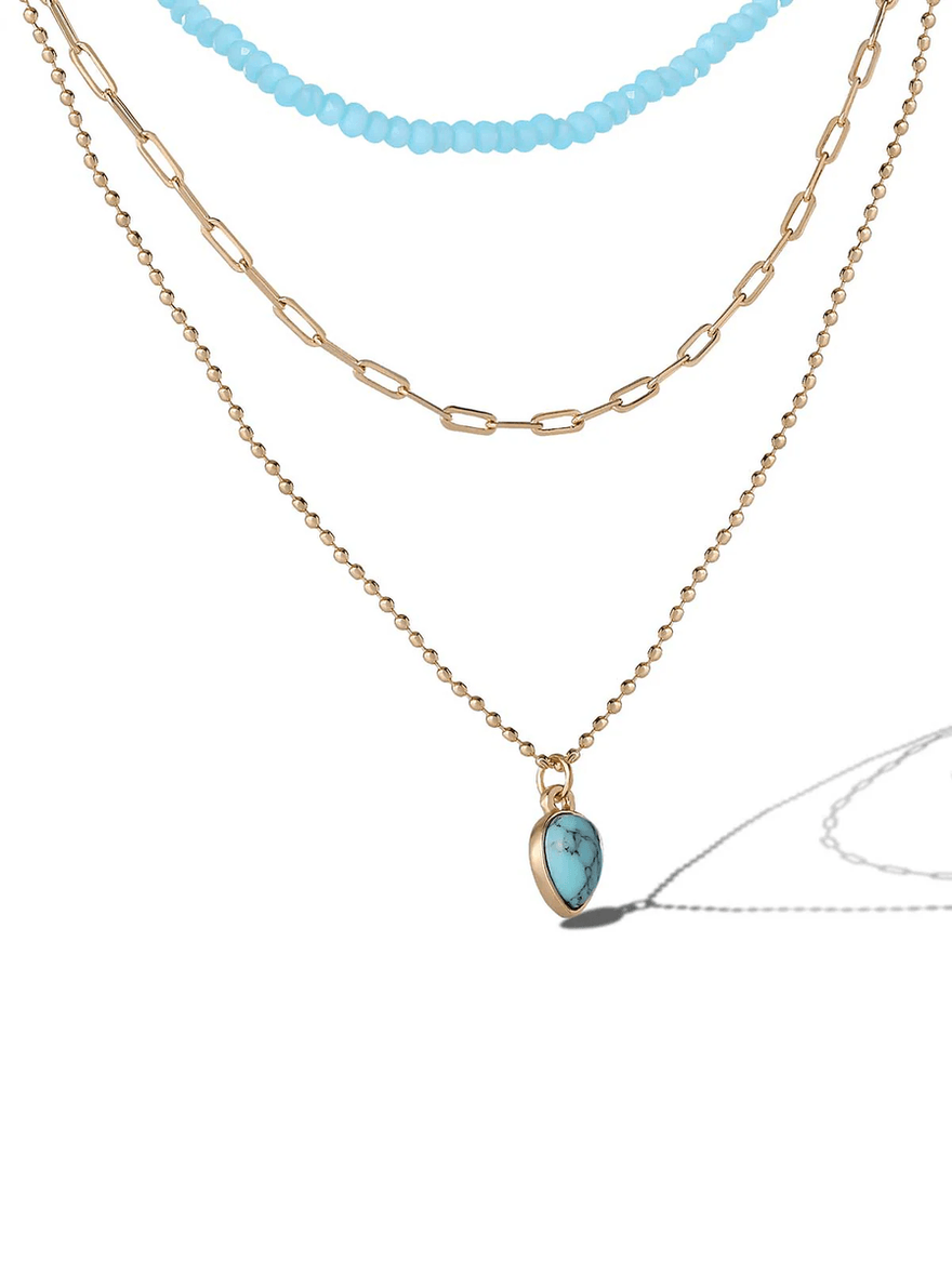 Jessica Simpson Layered Turquoise & Gold Bead Necklace