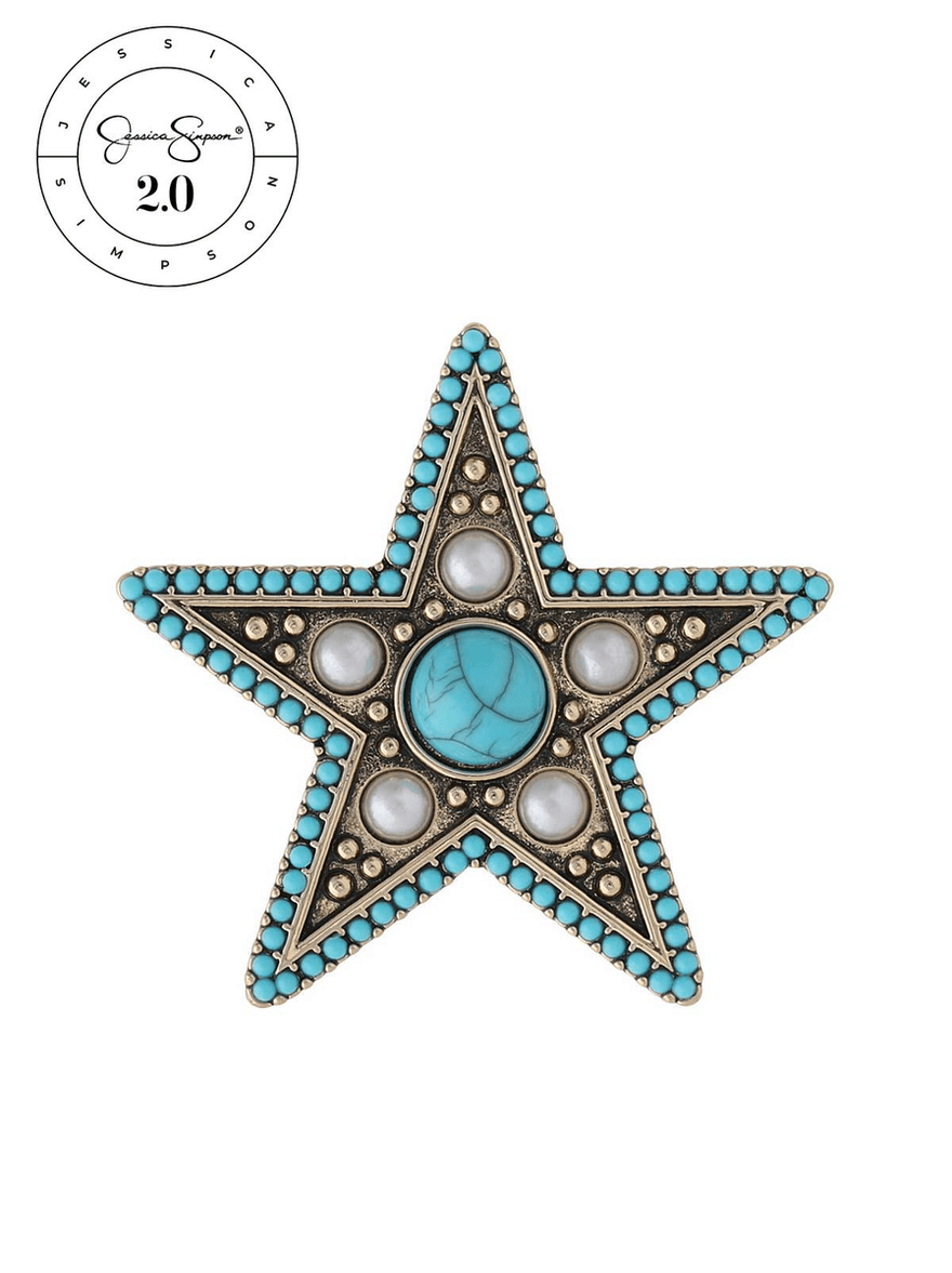 Jessica Simpson 2.0 Turquoise Imperial Star Brooch Gold