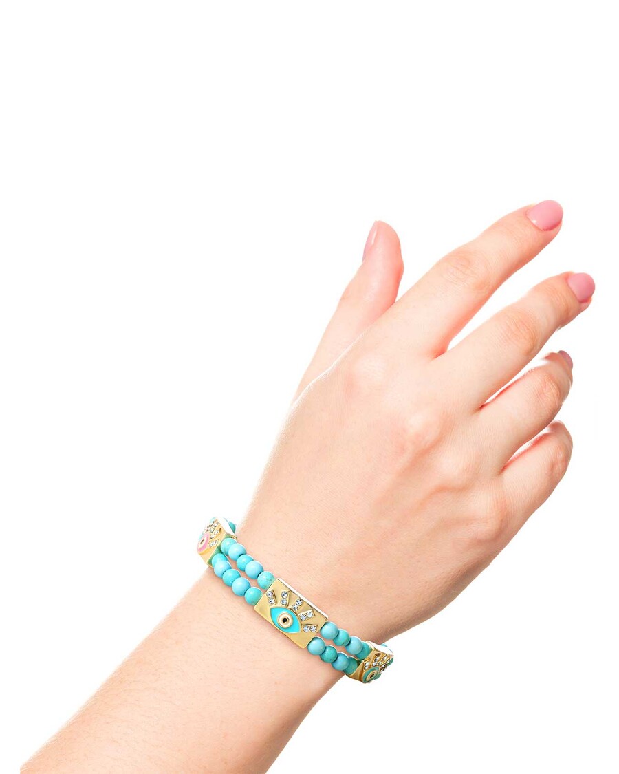 دستبند کشش مهره فیروزه ای چشم بد جسیکا سیمپسون