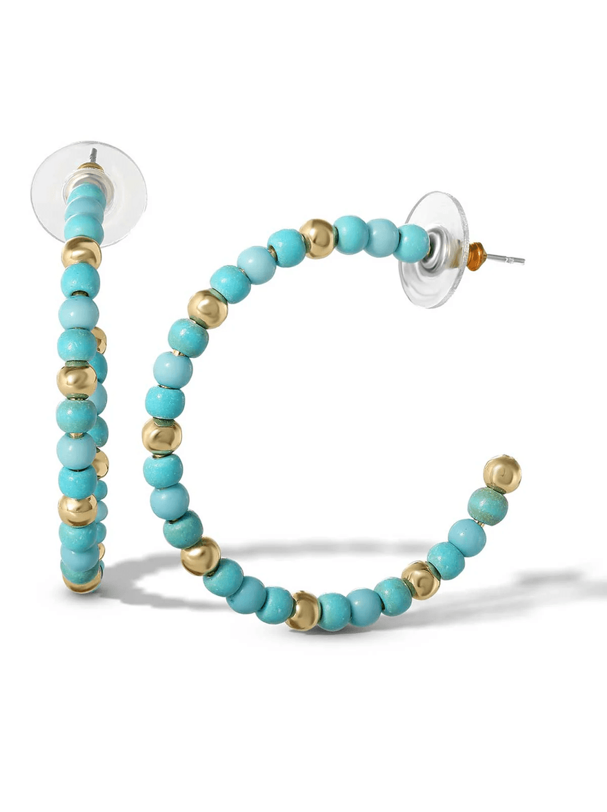Jessica Simpson Turquoise Bead Hoop Earrings in Gold