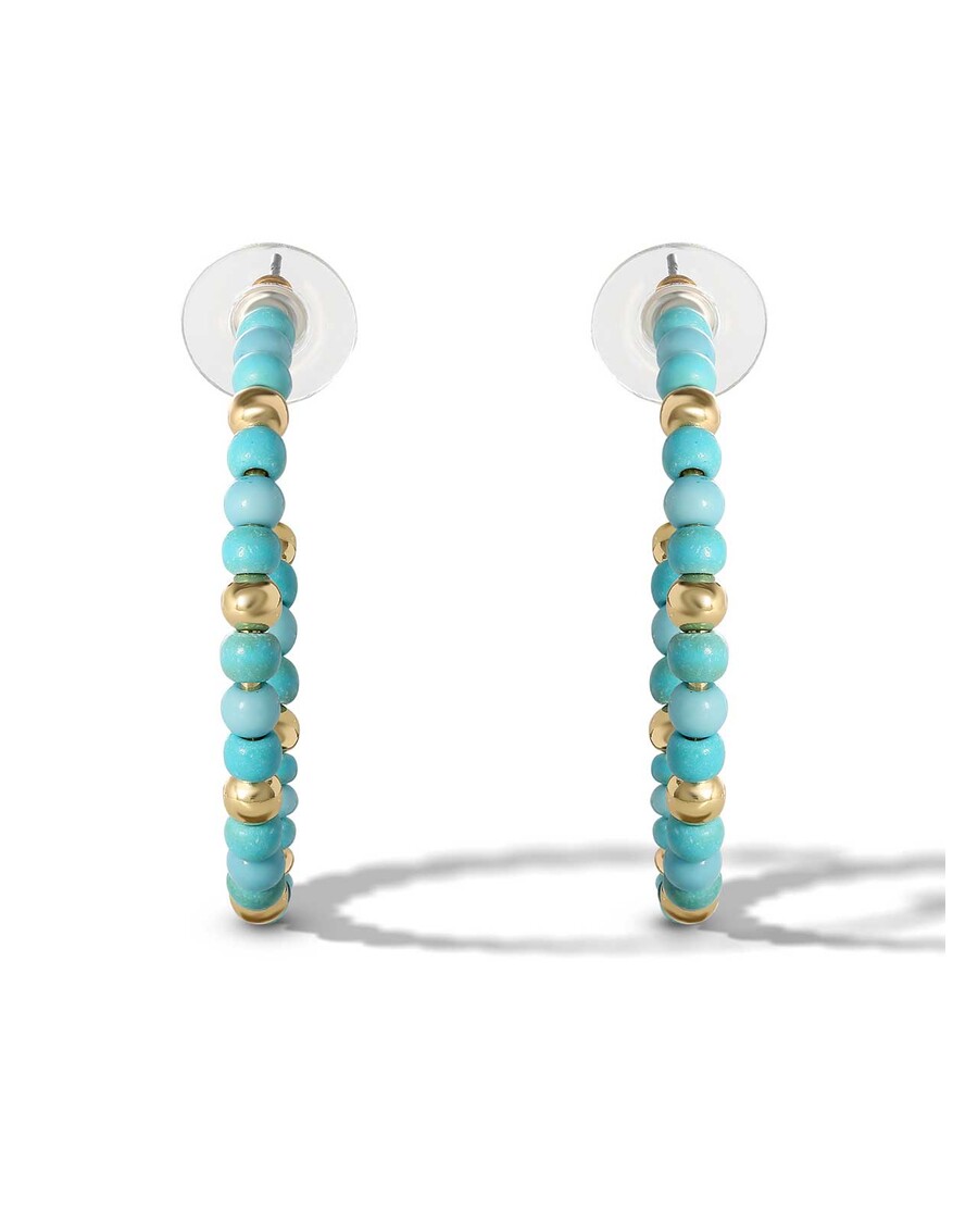Jessica Simpson Turquoise Bead Hoop Earrings in Gold