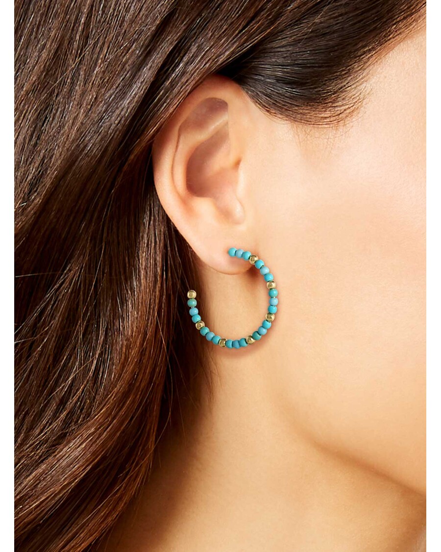 Jessica Simpson Turquoise Bead Hoop Earrings in Gold