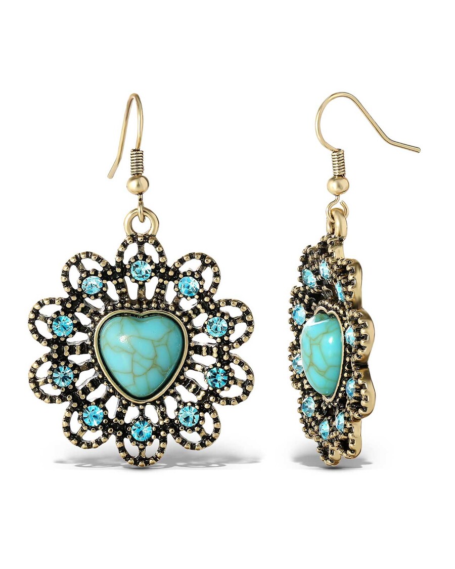 Jessica Simpson Turquoise Stone Ornate Heart Earrings