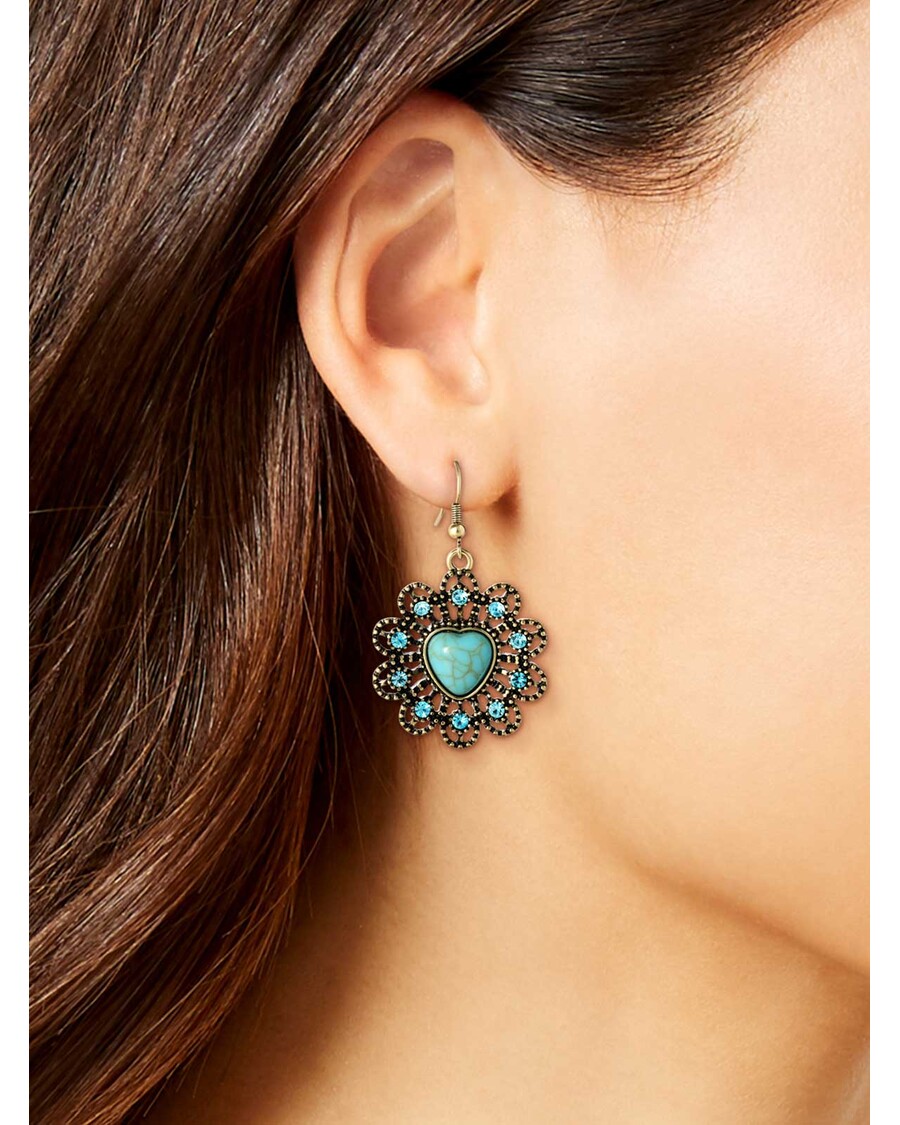 Jessica Simpson Turquoise Stone Ornate Heart Earrings
