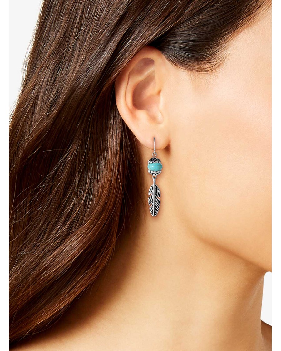 گوشواره پر فیروزه ای جسیکا سیمپسون به رنگ نقره ای