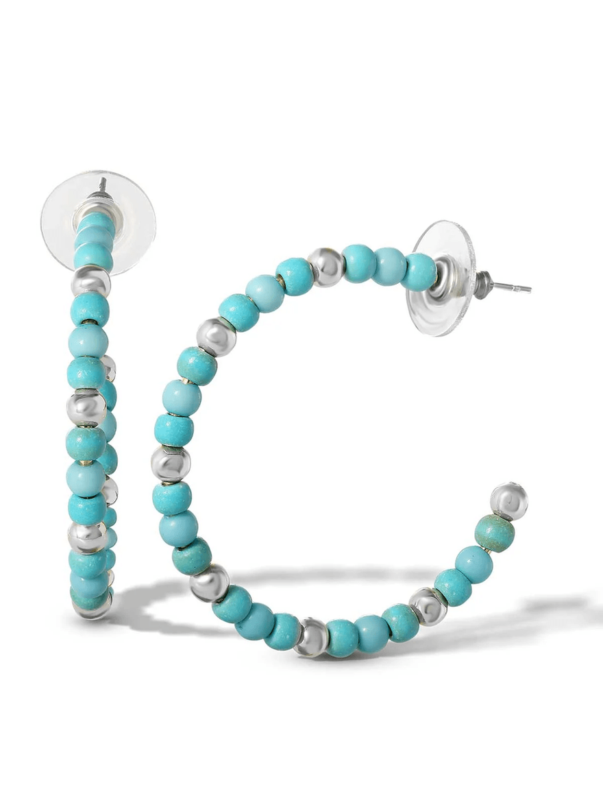 Jessica Simpson Turquoise Bead Hoop Earrings in Silver