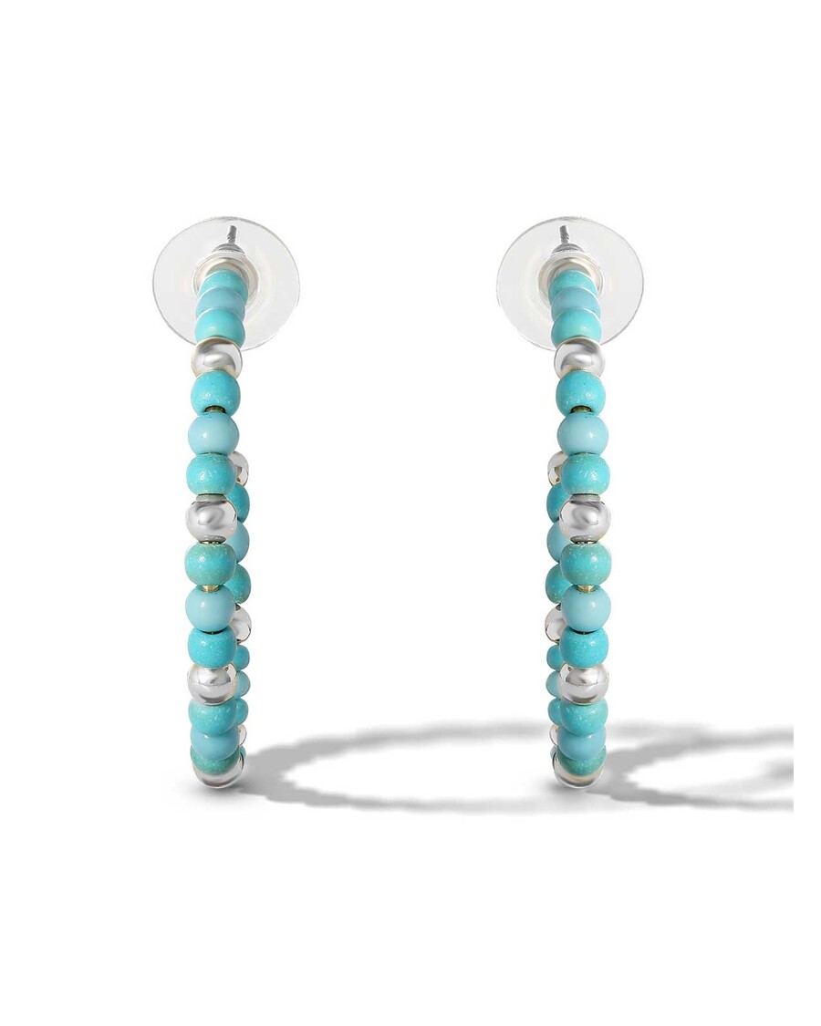 Jessica Simpson Turquoise Bead Hoop Earrings in Silver