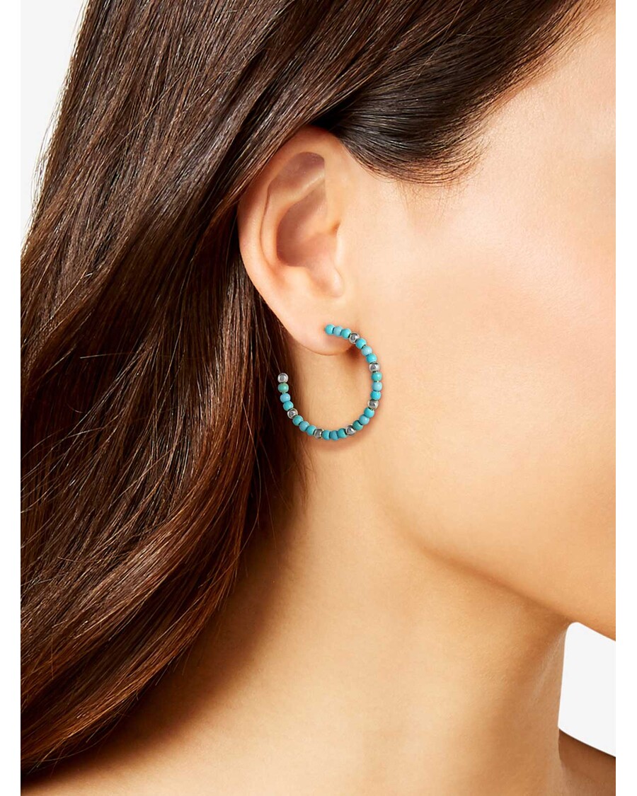 Jessica Simpson Turquoise Bead Hoop Earrings in Silver