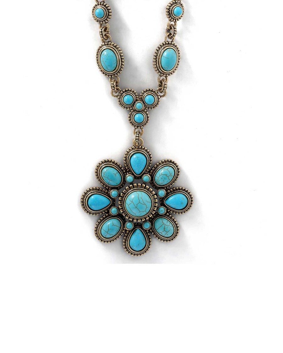 گردنبند گل سنگ فیروزه بزرگ جسیکا سیمپسون به رنگ طلا