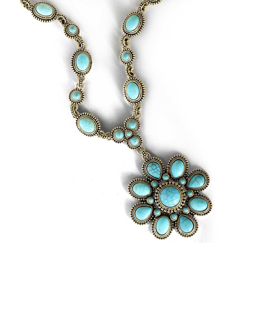 گردنبند گل سنگ فیروزه بزرگ جسیکا سیمپسون به رنگ طلا