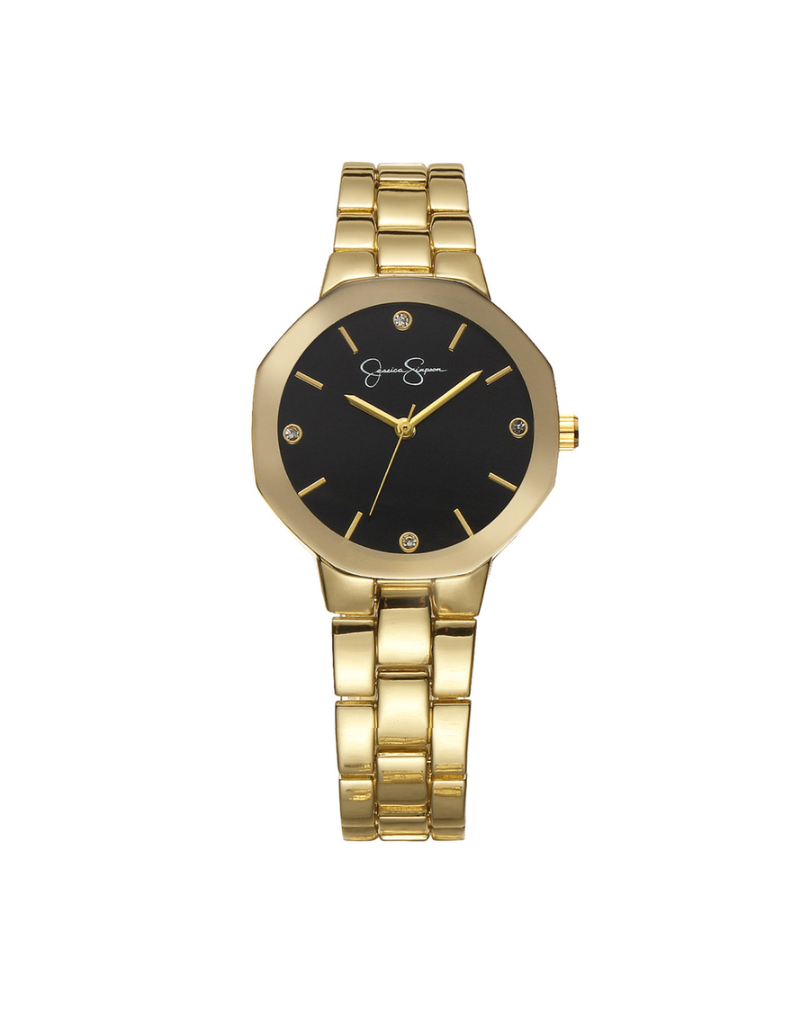 Jessica Simpson Mettalized Bezel Bracelet Watch in Gold Tone