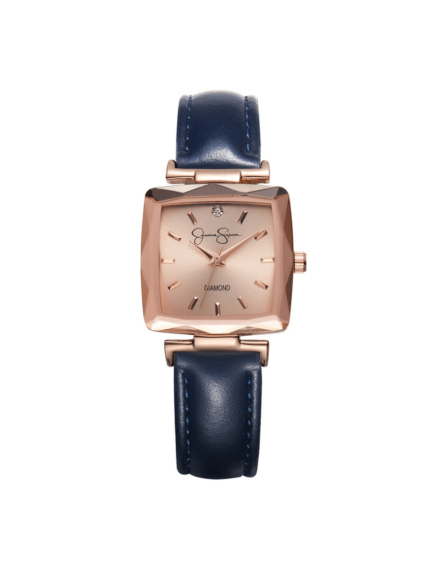 Jessica Simpson Cushion Case Strap Watch in Rose Gold Tone