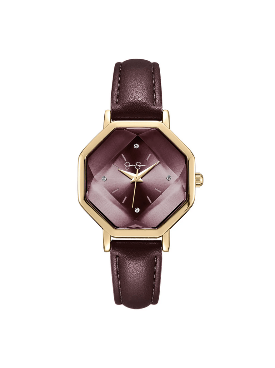 Jessica Simpson Octagonal Face Watch in Burgundy