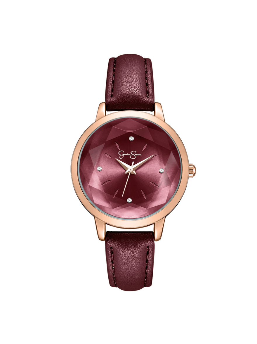 Jessica Simpson Faceted Glass Watch in Burgundy