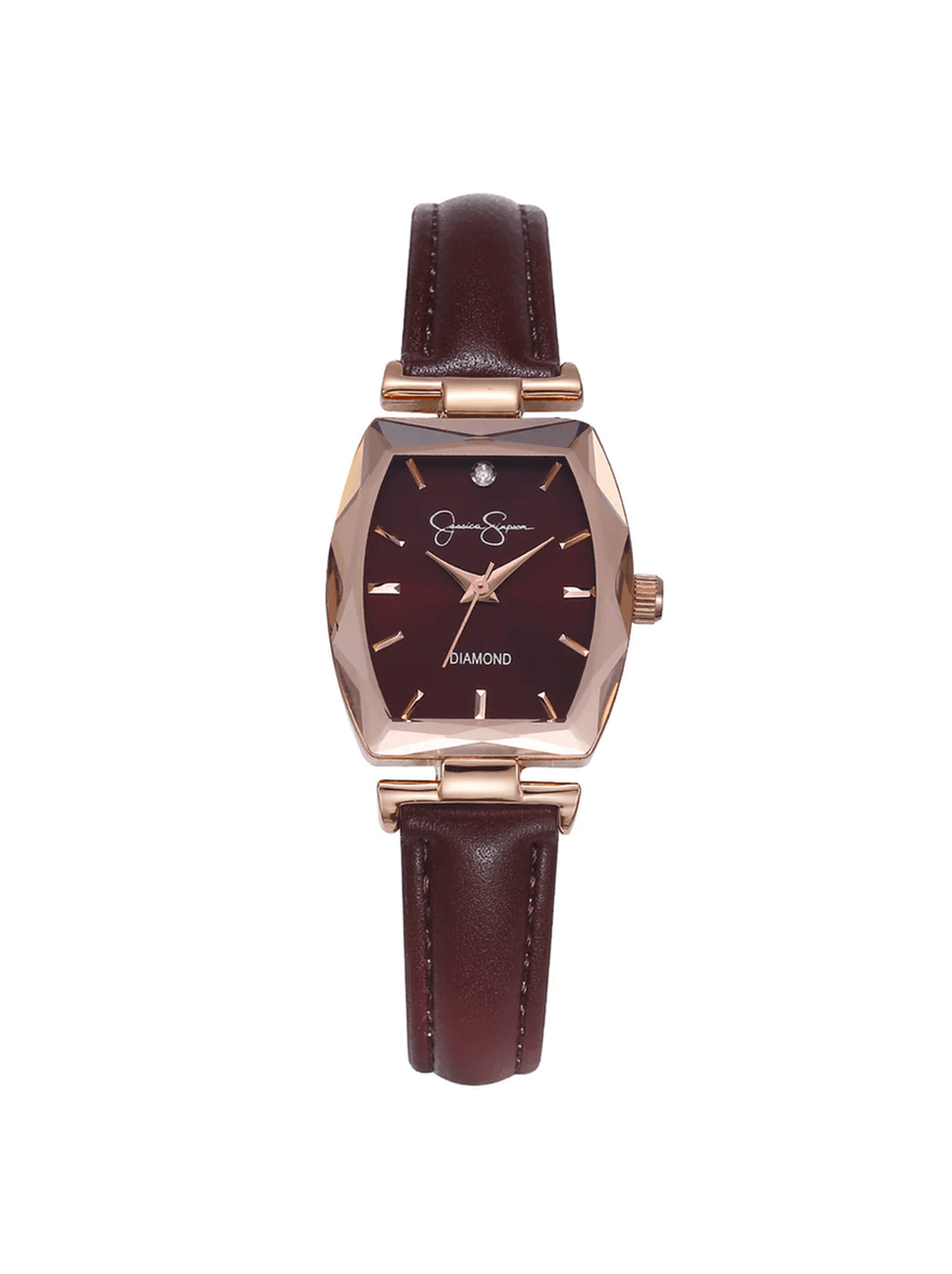 Jessica Simpson Diamond Dial Strap Watch in Burgundy