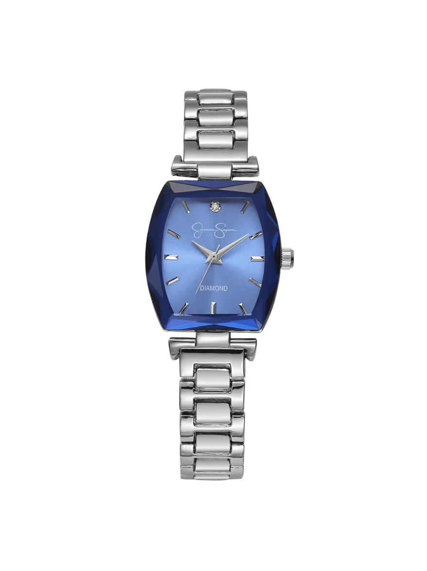 Jessica Simpson Faceted Bezel Bracelet Watch in Silver & Blue