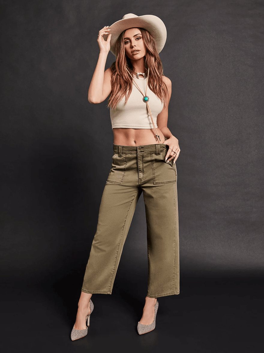 Jessica Simpson Wide Leg Chino in Bronze Green