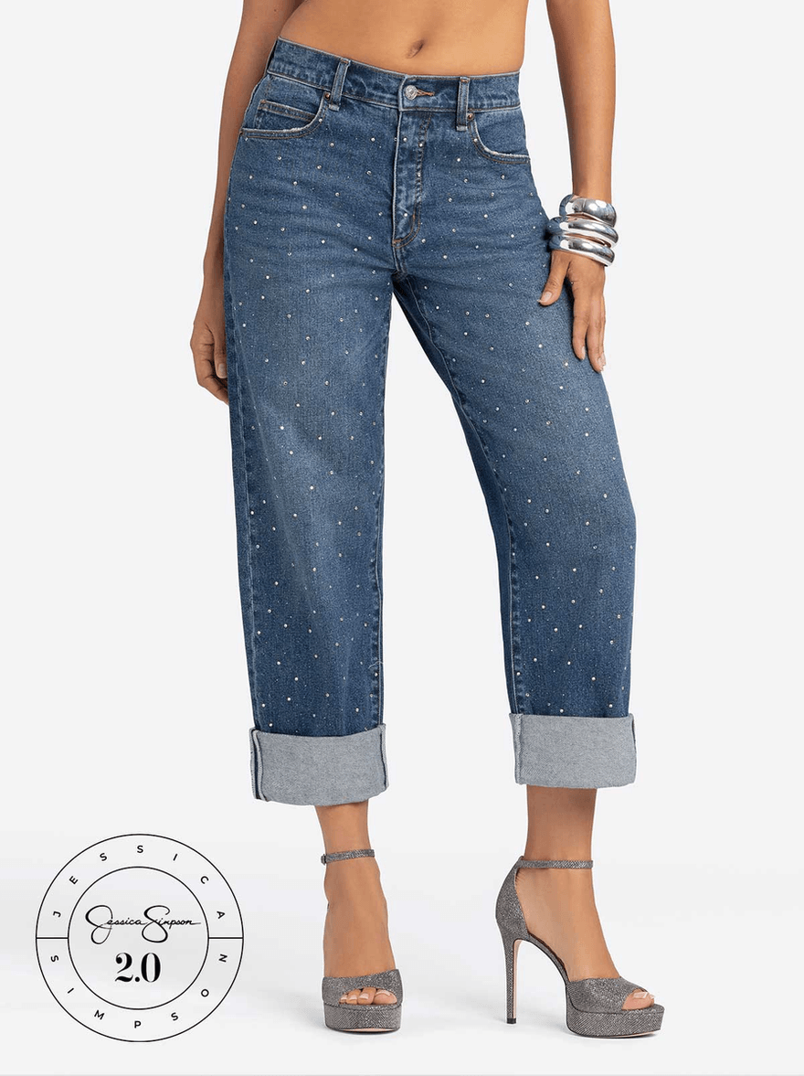 Jessica Simpson 2.0 Embellished Boyfriend Jeans in Thorn