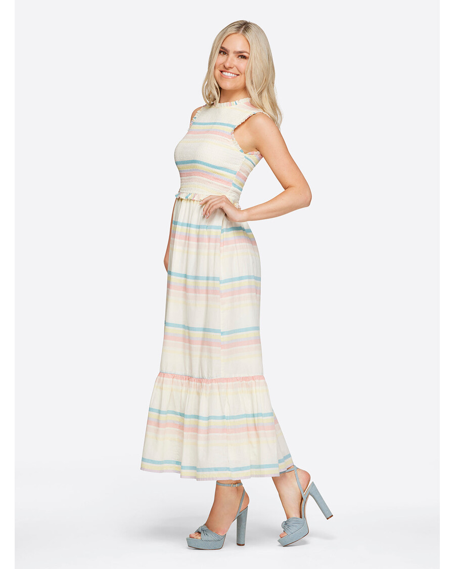 Jessica Simpson Mira Rochie Maxi Cu Volane în Etaje în Dungi Gardenia-spectrum