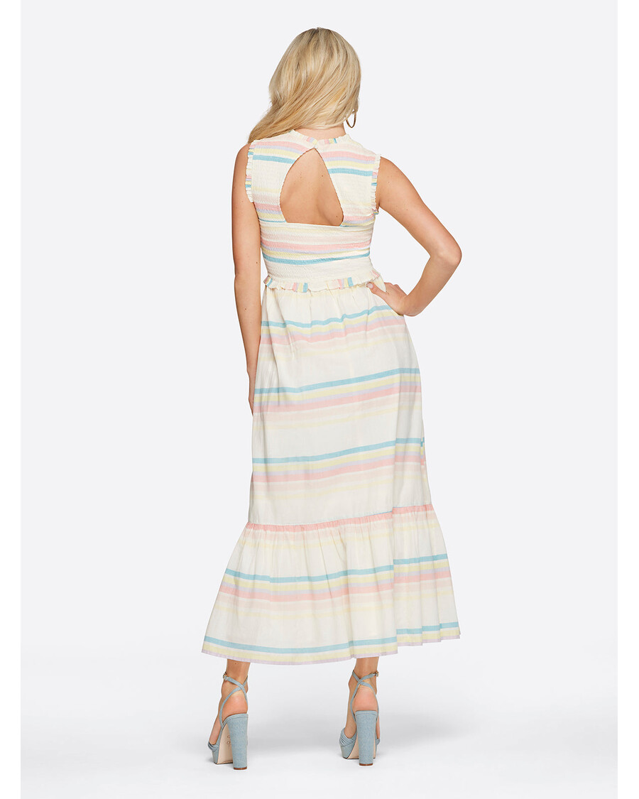 Jessica Simpson Mira Rochie Maxi Cu Volane în Etaje în Dungi Gardenia-spectrum