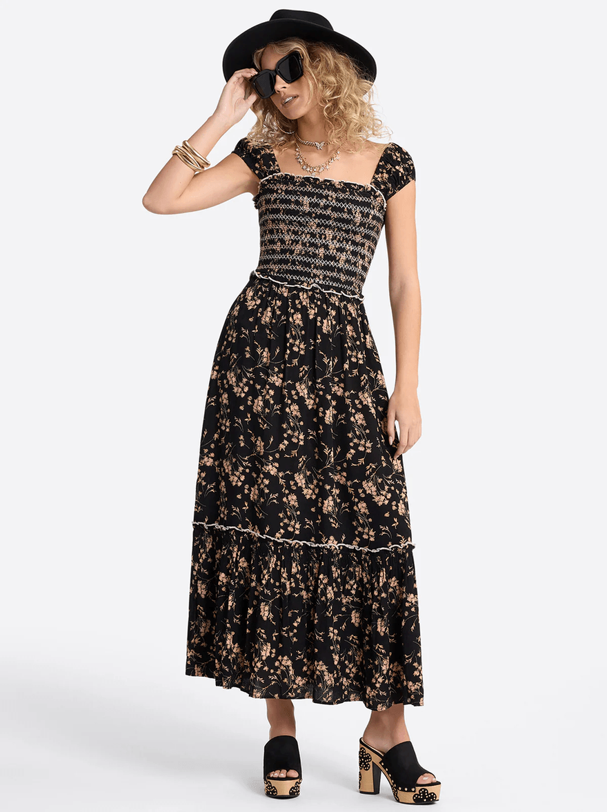 Jessica Simpson Clarice Maxi Dress in Obsidian Wispy Ditsies Obsidian-Wispy Ditsies