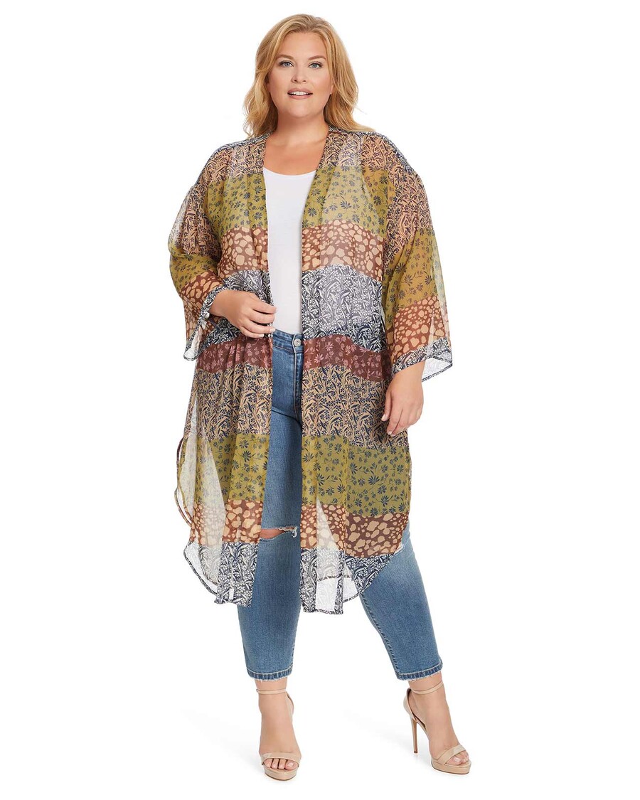 Jessica Simpson Blaine Kimono V Cvetočem Patchworku
