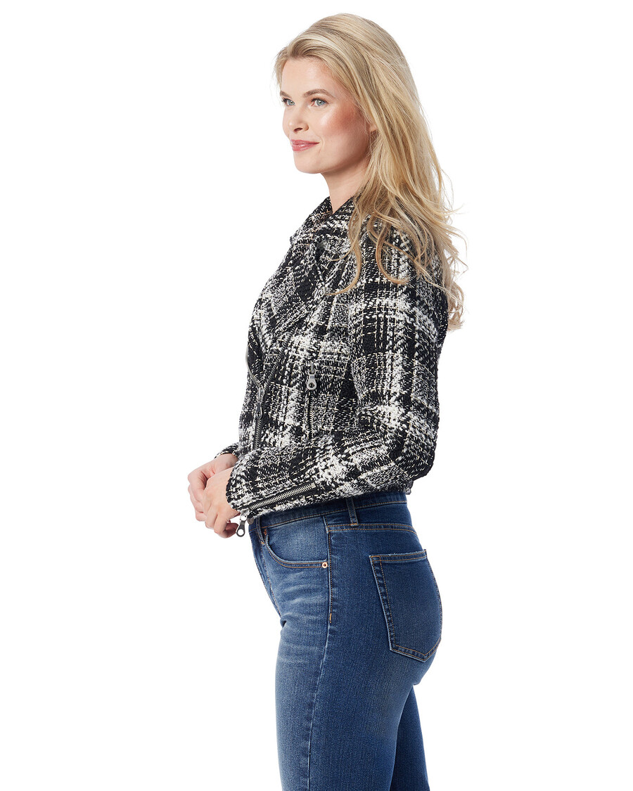 Jessica Simpson Biker Jacket in Black & White Tweed