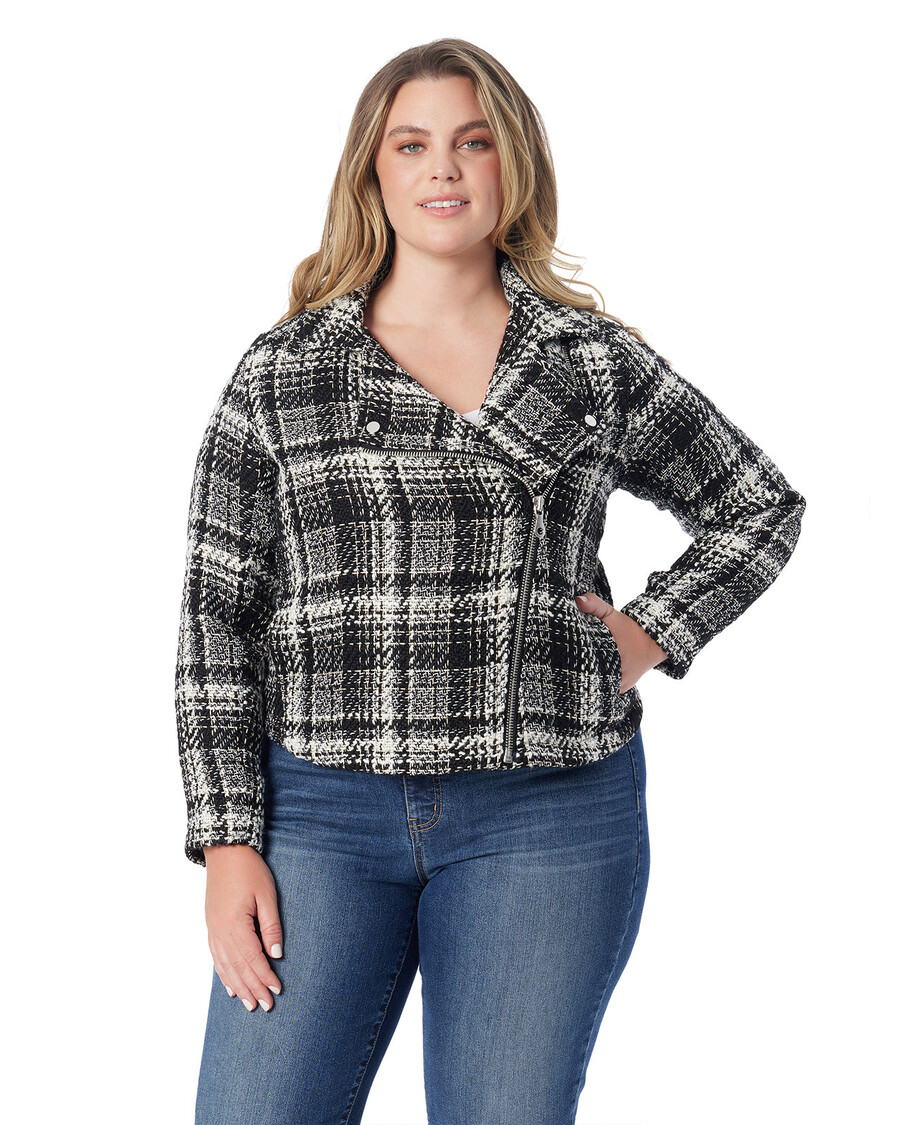 Jessica Simpson Biker Jacket in Black & White Tweed