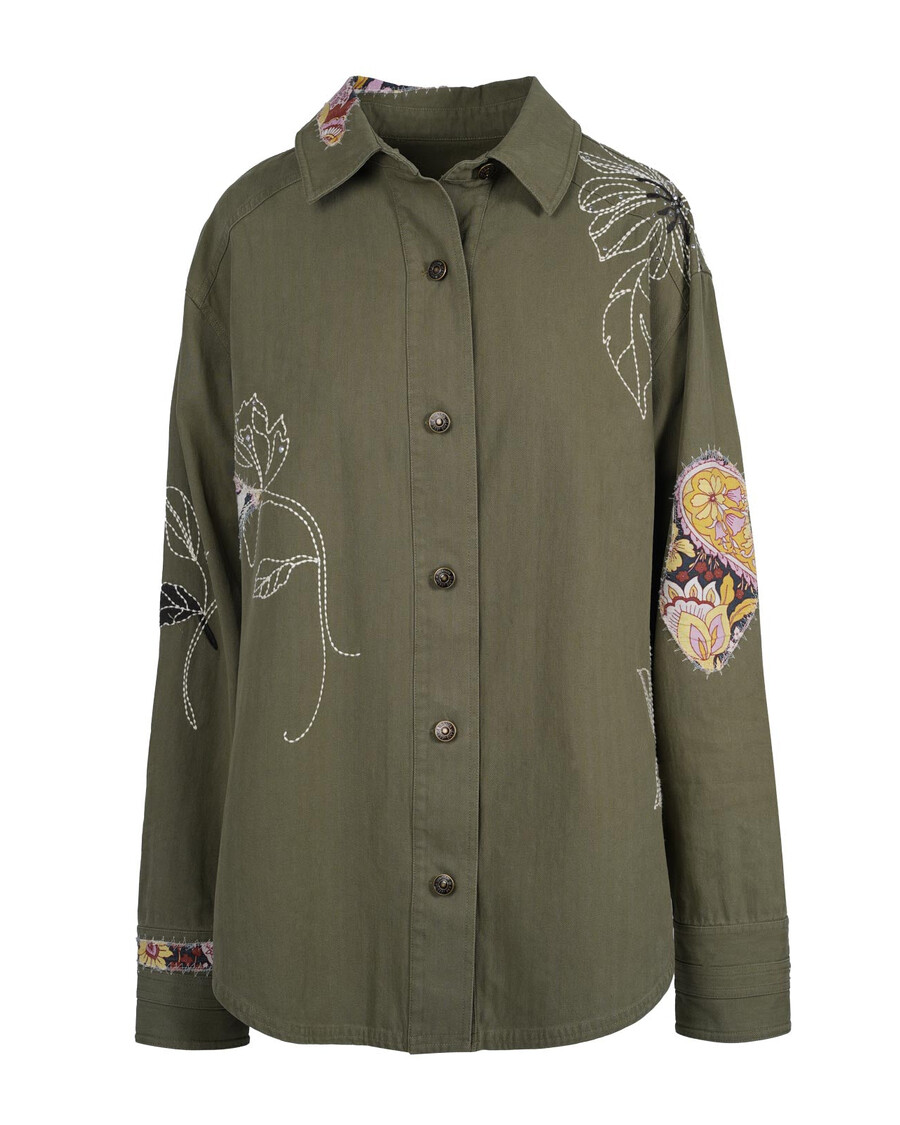 Jessica Simpson Embellished Shacket in Bronze Green
