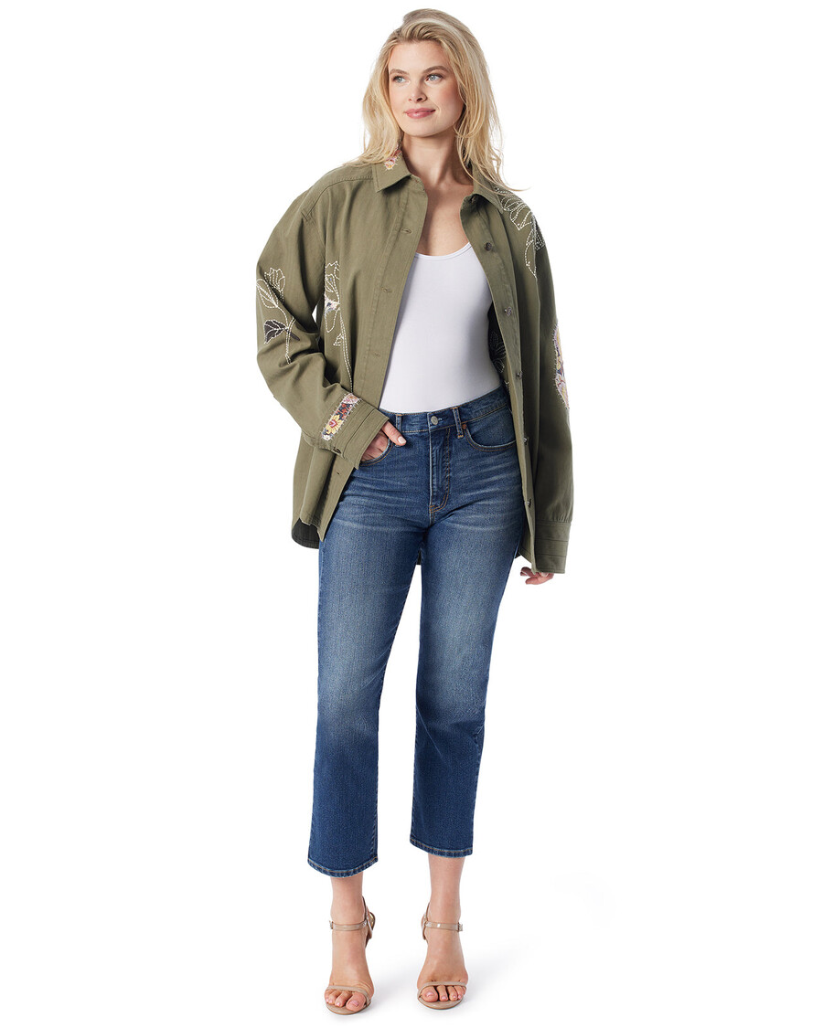 Jessica Simpson Embellished Shacket in Bronze Green