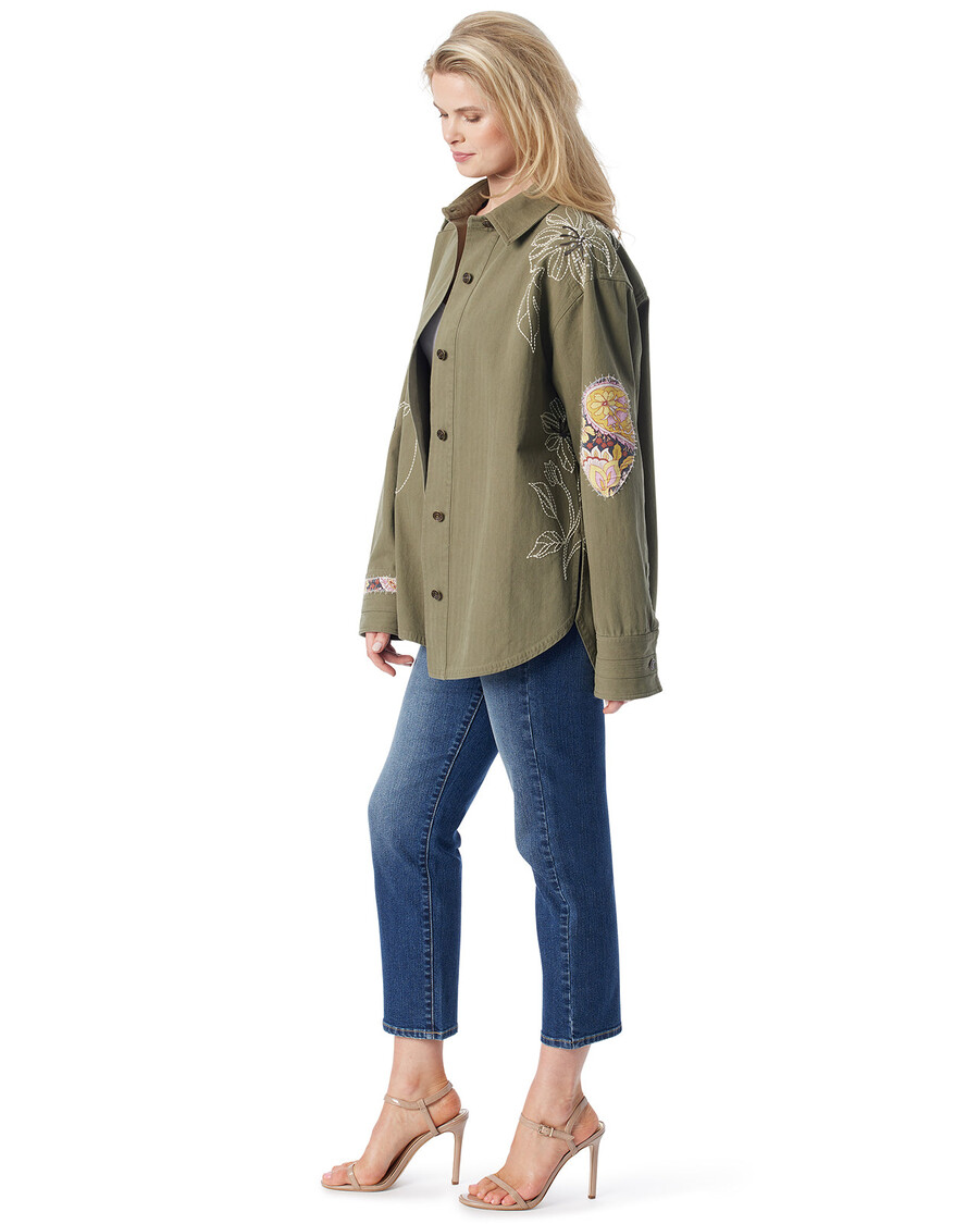Jessica Simpson Embellished Shacket in Bronze Green