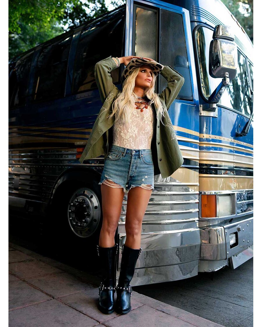 Jessica Simpson Embellished Shacket in Bronze Green