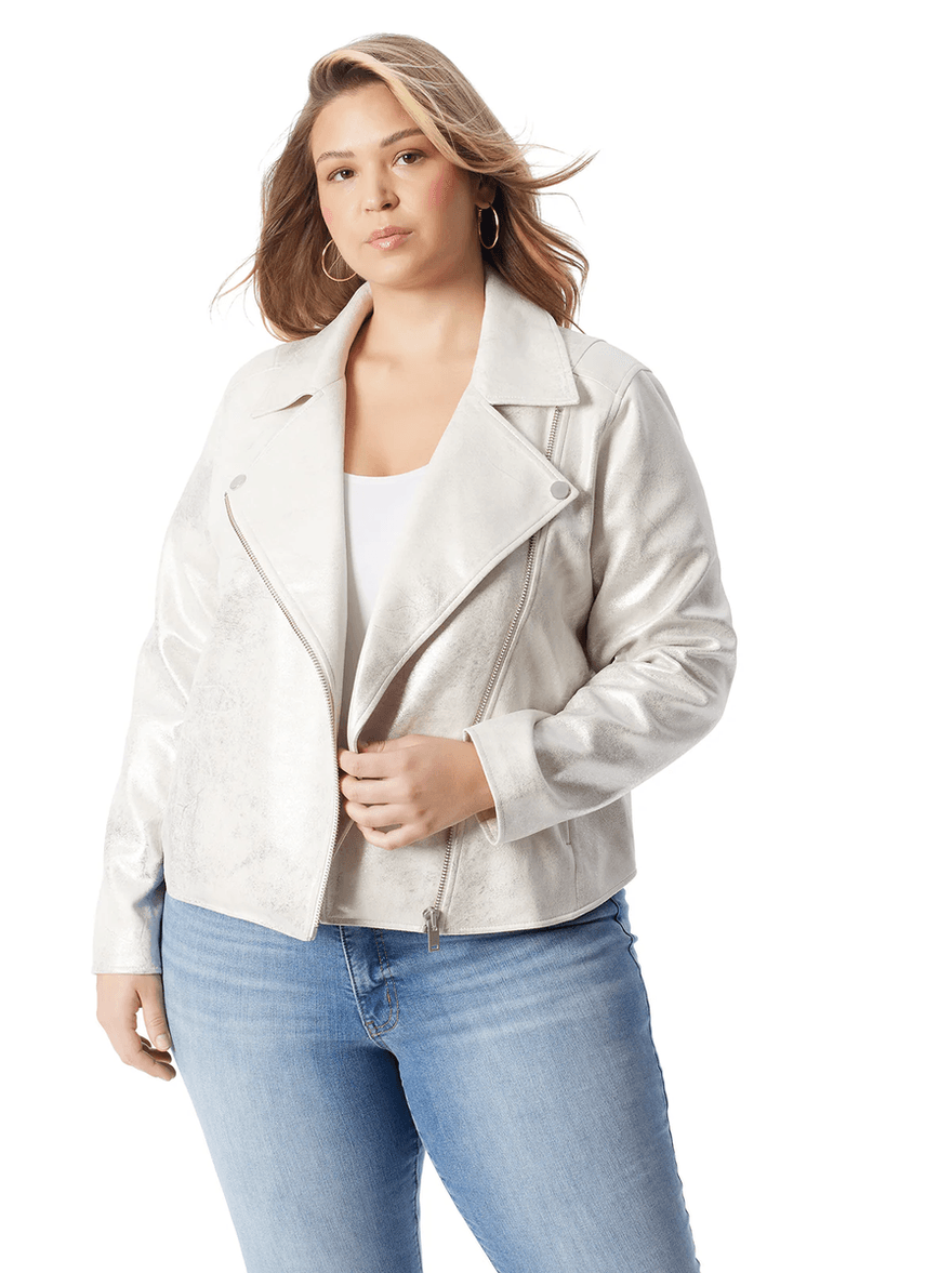 Jessica Simpson Biker Jacket in Silver Cream