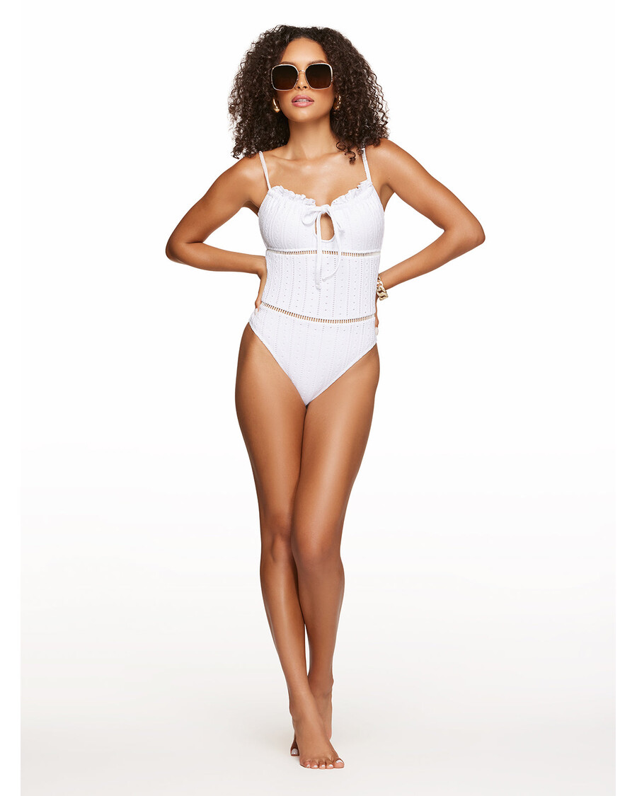 Jessica Simpson Stripe Crochet One Piece in White