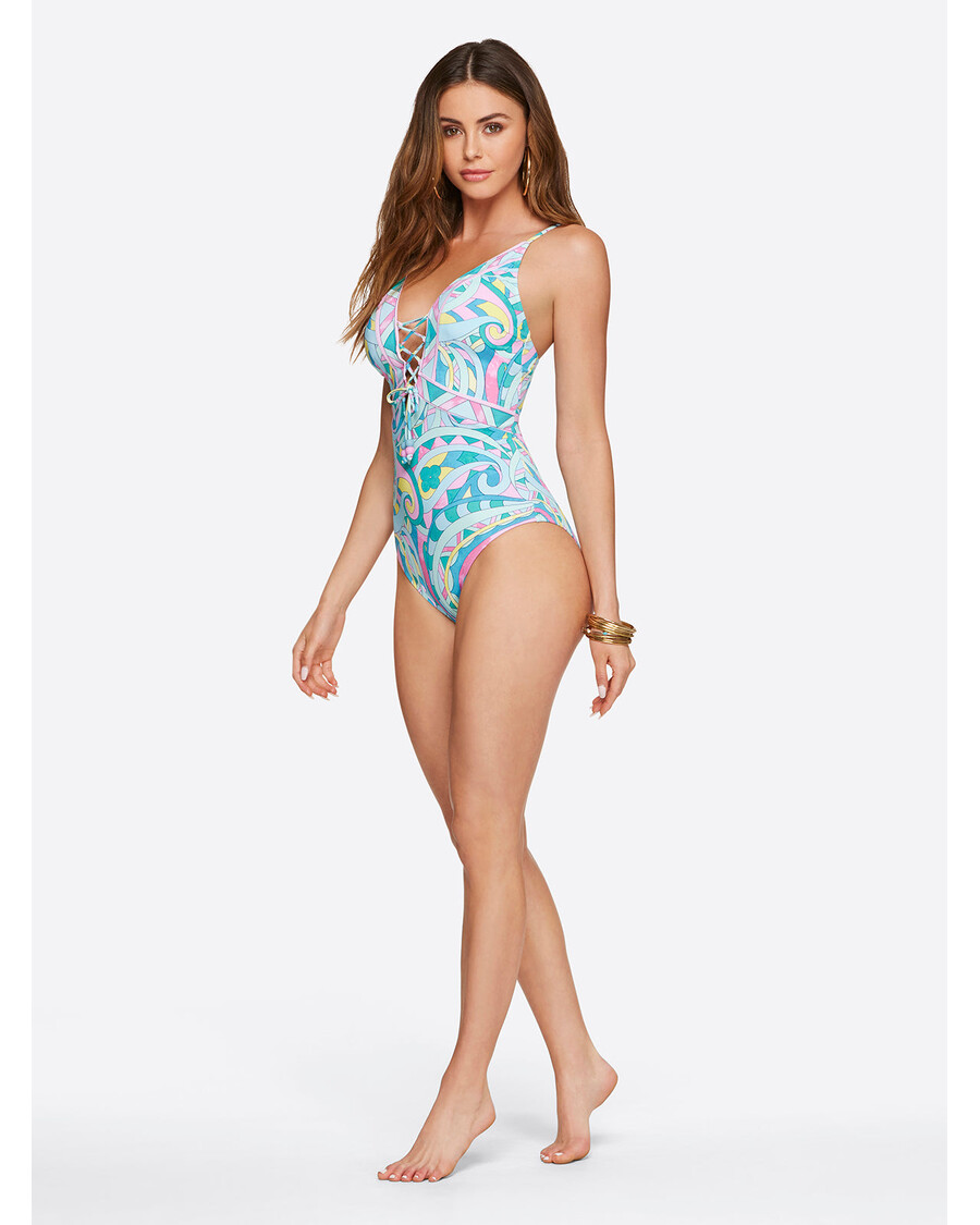 Jessica Simpson čipkasti Prednji Dio Jednodijelni U Paisley Partyju