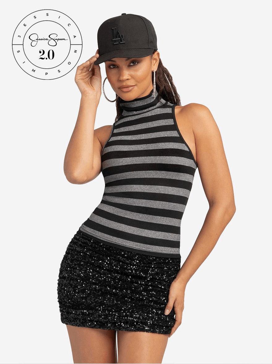 Jessica Simpson 2.0 Asha Shimmer Top in Stripe Oxford Stripe