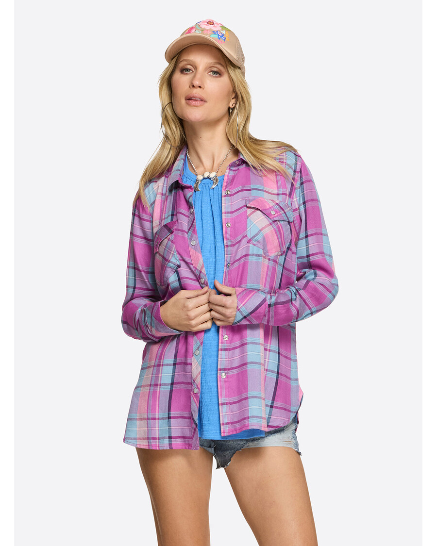 Jessica Simpson Petunia Shirt in Radiant Orchid Plaid