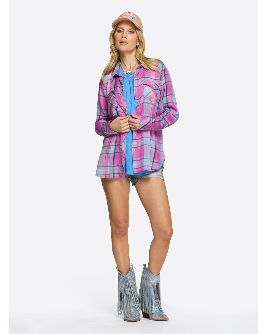 Jessica Simpson Petunia Shirt in Radiant Orchid Plaid
