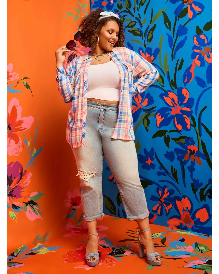 Jessica Simpson Petunia Shirt in Aurora Plaid