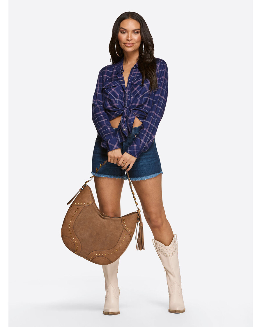 джесика симпсън петуния риза в карирана океанска пещера