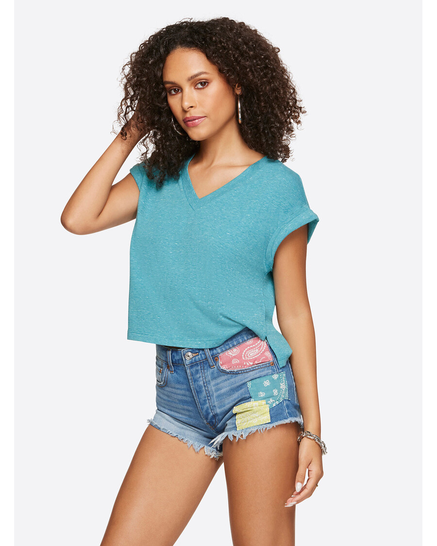 Jessica Simpson Hester Crop Tee in Pagoda Blue