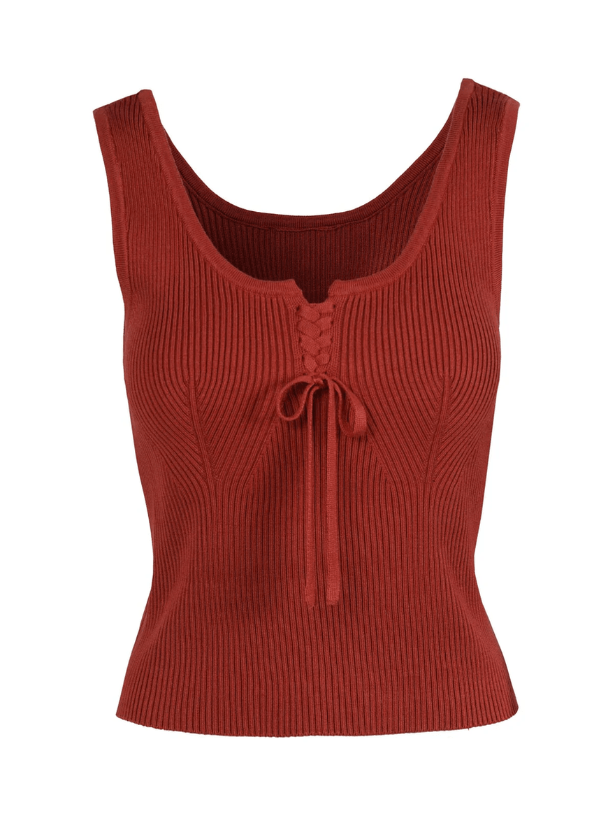 Jessica Simpson Johanna Lace Up Tank in Chili Oil
