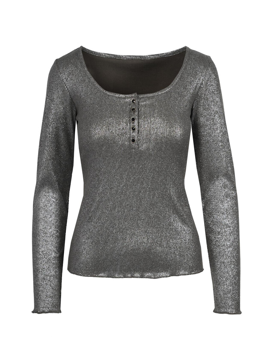 Jessica Simpson Tahani Henley Top in Silver Grey