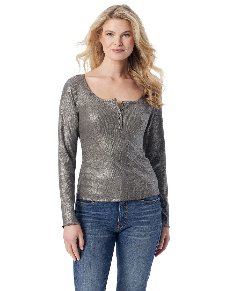 Jessica Simpson Tahani Henley Top in Silver Grey