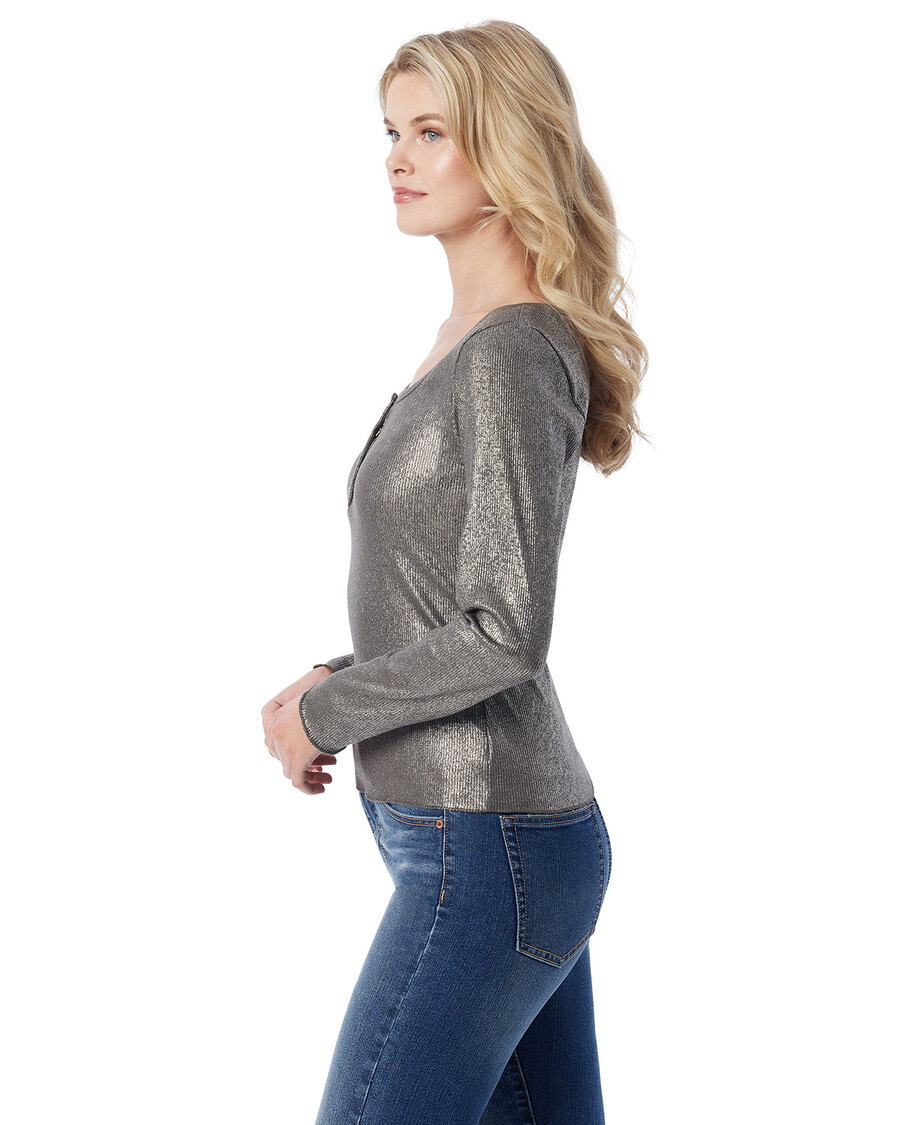 Jessica Simpson Tahani Henley Top in Silver Grey