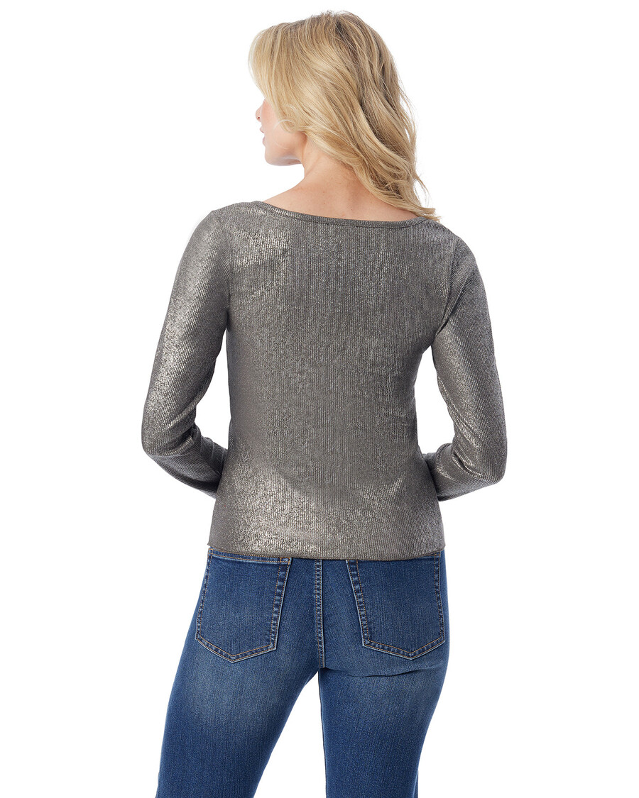 Jessica Simpson Tahani Henley Top in Silver Grey