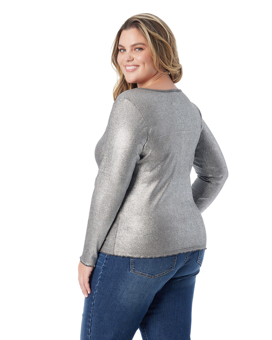 Jessica Simpson Tahani Henley Top in Silver Grey