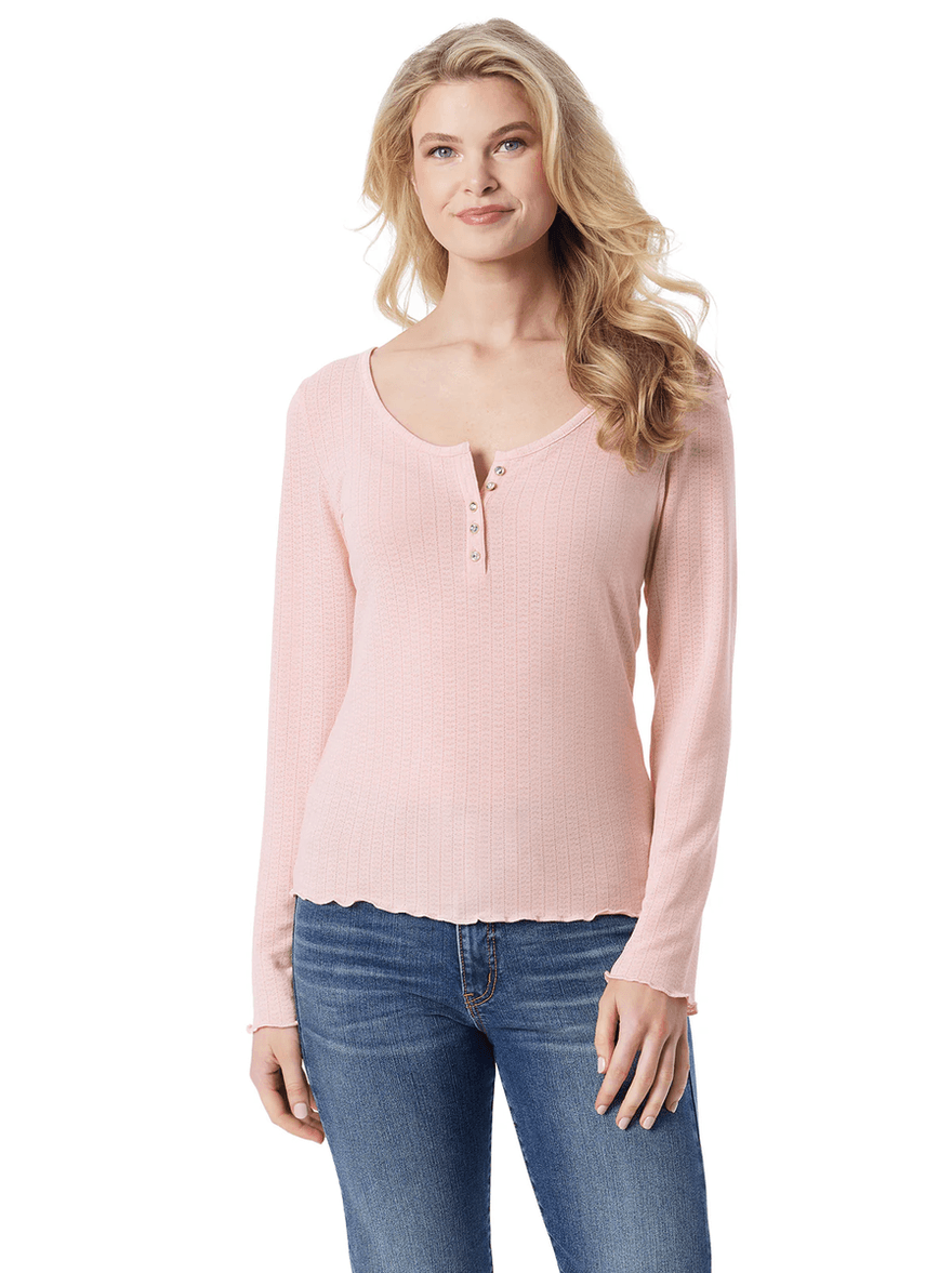 Jessica Simpson Tahani Henley Top in Silver Pink