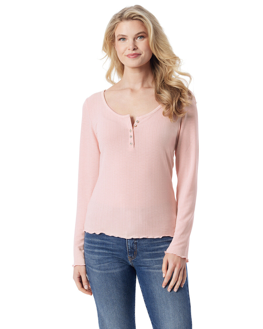Jessica Simpson Tahani Henley Top in Silver Pink