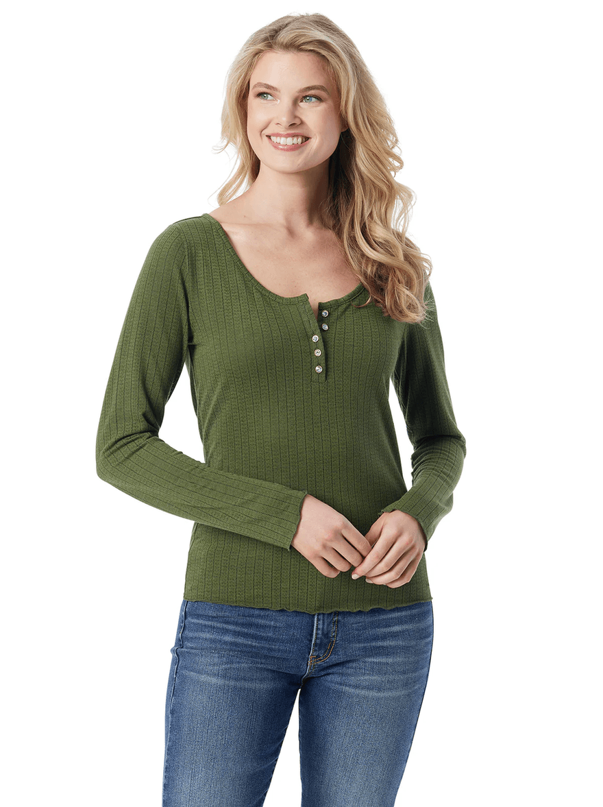 Jessica Simpson Tahani Henley Top in Bronze Green